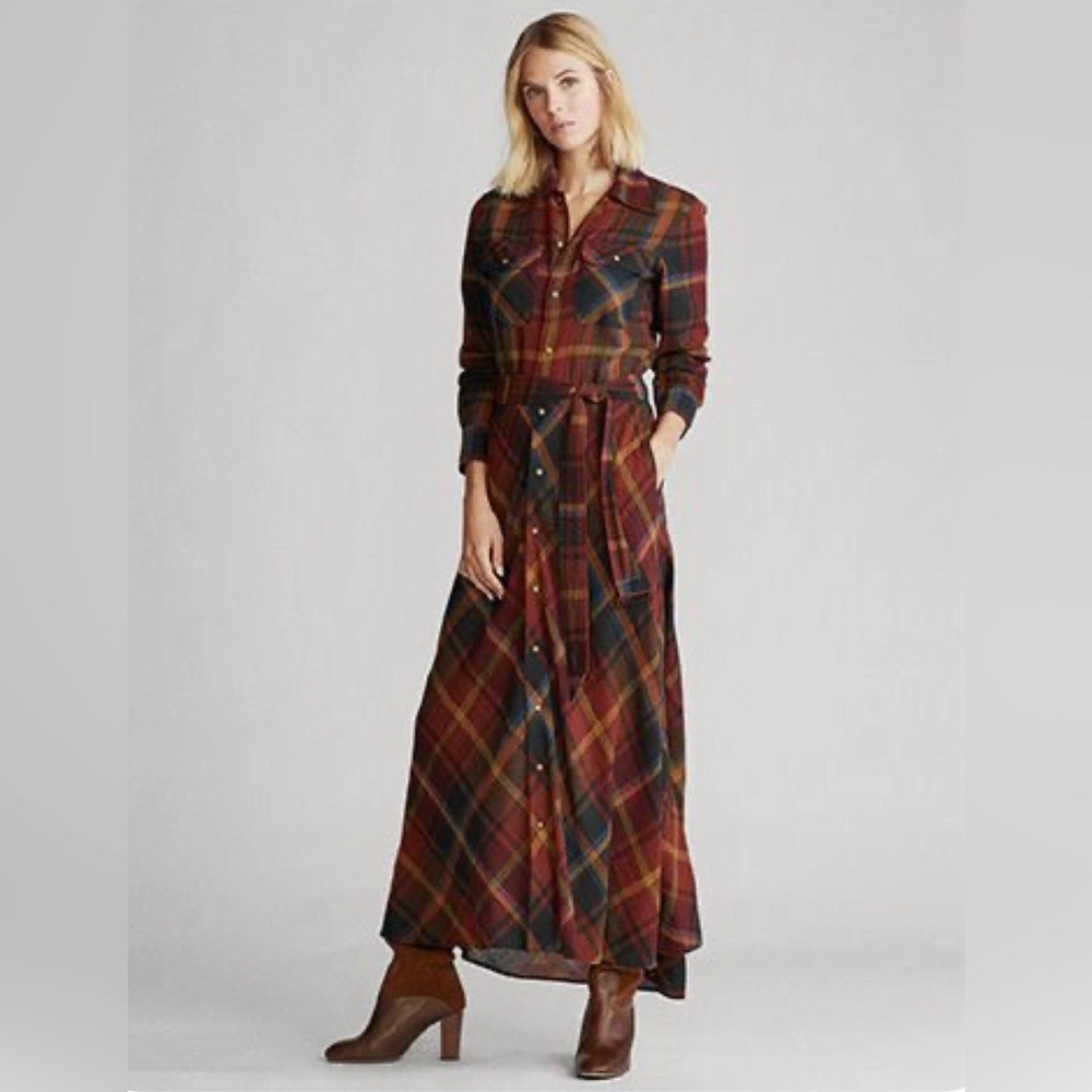 Polo by Ralph Lauren Plaid Midi Dress - Red and Blue
